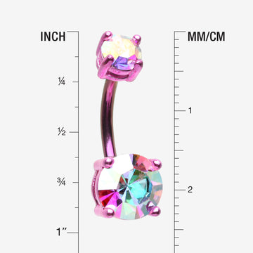 Detail View 1 of Colorline Brilliant Sparkle Gem Prong Set Belly Button Ring-Pink/Aurora Borealis